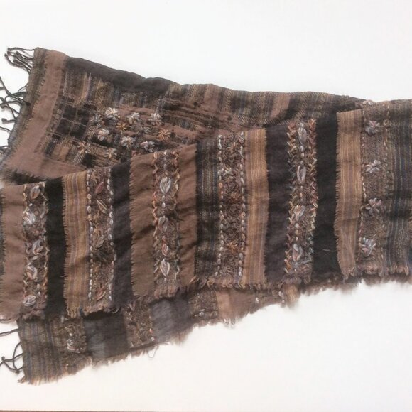 Aziza by Biz Wool Embroidered Boho Shawl Scarf One Size - Picture 5 of 6